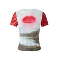 thumbnail image 6 of Franhais Ladies Summer Slim T-shirt, Women Leisure Style Lip/Scenery/Dot Printing Splicing Short Sleeve Round Collar Tops, 6 of 9