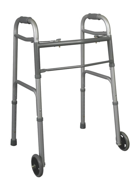 Medline Youth Folding Walker For Individuals 4'6" - 5'5", 5" Front Wheels, 300lb Weight Capacity, Aluminum Frame