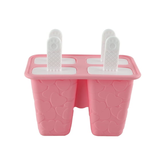 Embossed Heart Silicone Ice Pop Molds - Reusable & Dishwasher Safe, Pink