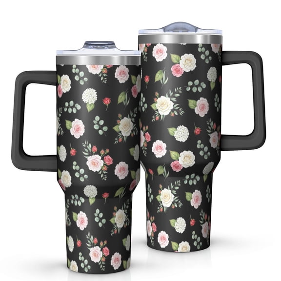 40oz Pioneer Flower Floral Print Pattern Insulated Tumbler with Handle, BPA-Free Leak Proof Lid and Straws, Double Wall Vacuum, Hot 12h/Cold 34h