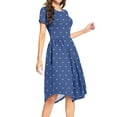 thumbnail image 5 of MLANM Women Short Sleeve Polka Dot Midi Casual Swing Pleated Empire Waist Dress with Pockets, 2XL Dot Grey Blue, 5 of 7