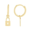 thumbnail image 2 of JewelStop 14K Yellow Gold Lock Dangling Charm Earrings with Polished Finish and Hinged Clasp - 1.20gr, 2 of 7