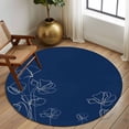 thumbnail image 2 of Round Area Rugs Collection 7 Ft, Navy Blue Flowers Non-Slip Residential Carpet, Rustic Abstract Floral Simple Art Indoor Crawling Mats Runner Rugs for Living Room/Dining Room/Bedroom, 2 of 8