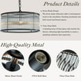 thumbnail image 4 of 4 Lights W16 in Drum Glass Chandelier in Matte Black Contemporary Round Dimmable Hanging Pendant Light for Dining Room Bedroom, 4 of 7