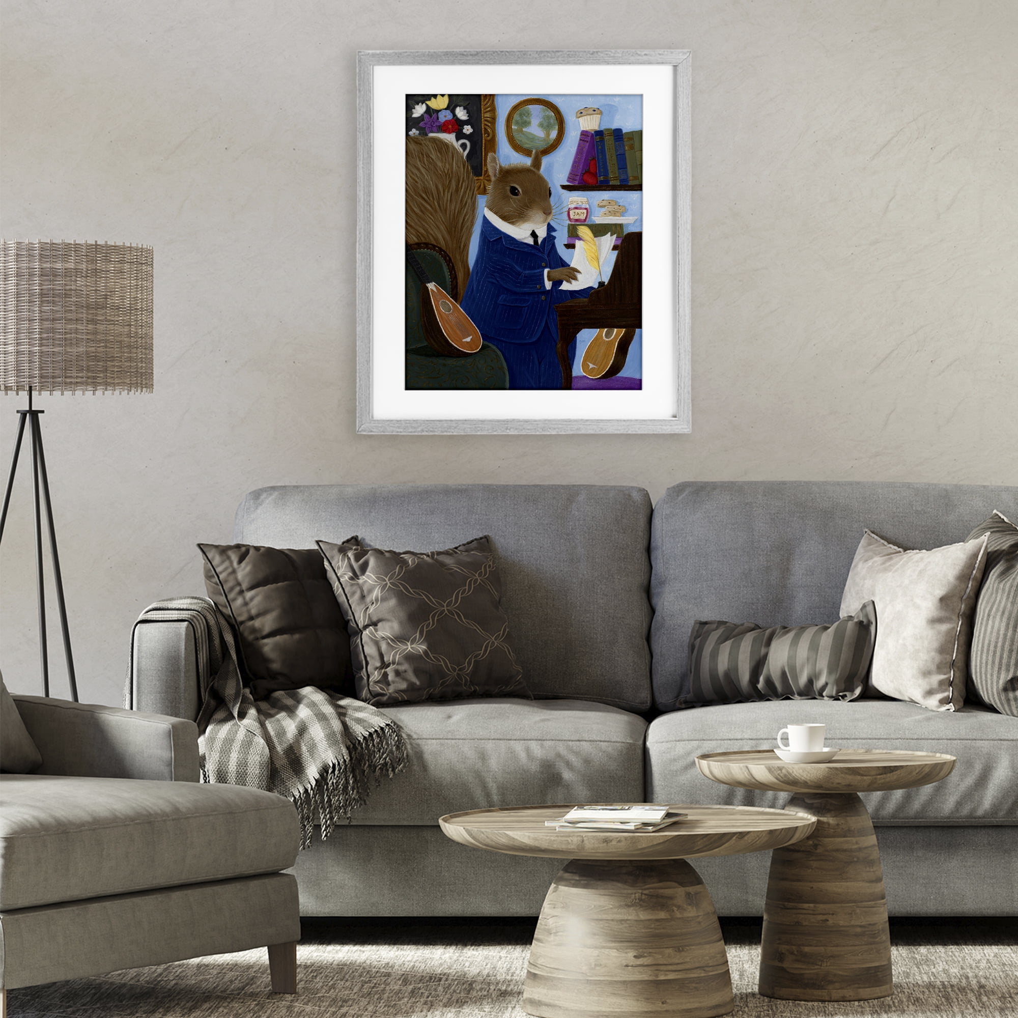 Stupell Industries Gentleman Squirrel Composing Gray Framed Print Under Glass, design by Gina Matarazzo