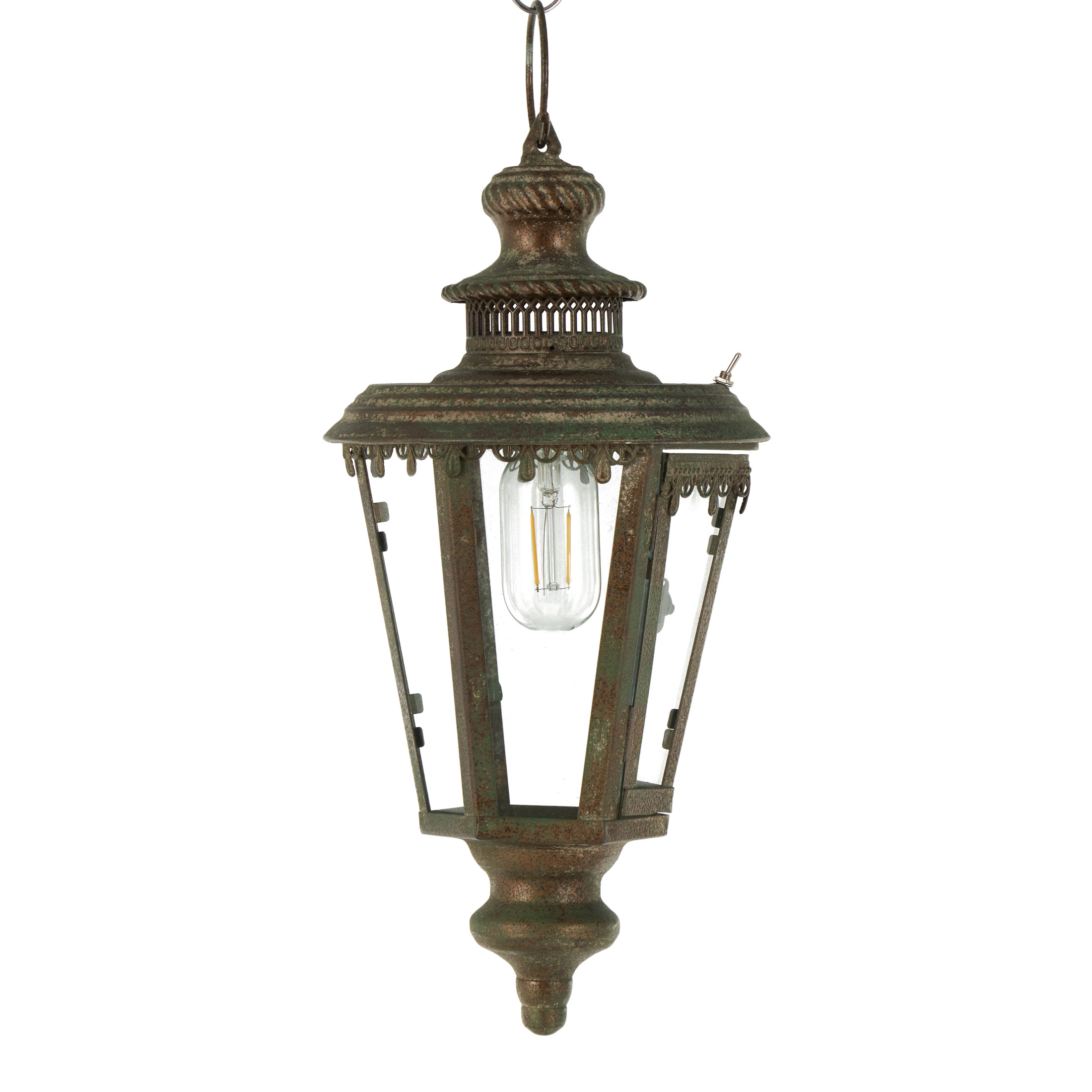 DecMode 16" Lighthouse Style Decorative Floral Brown Accent Lamp with Clear Glass Shade
