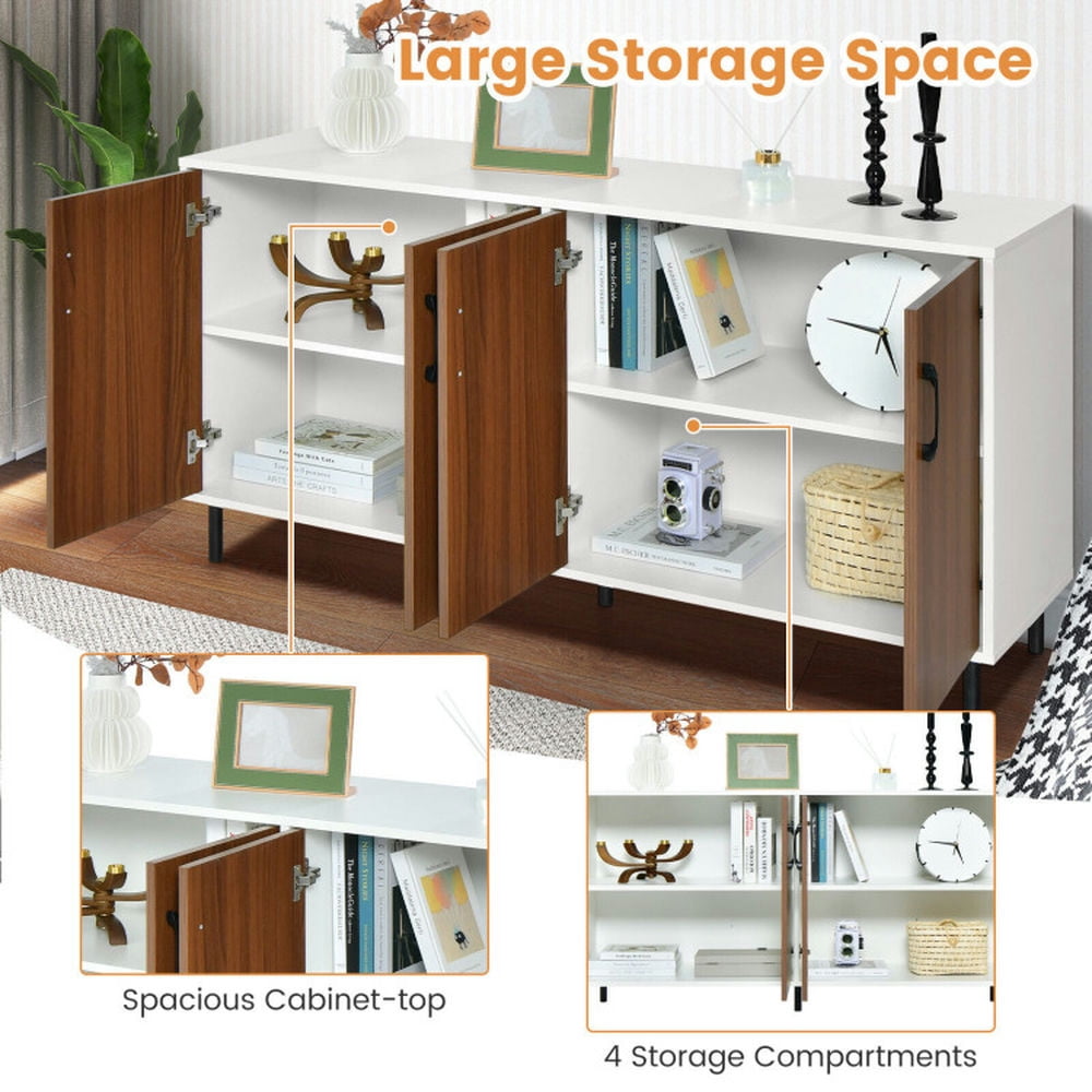Finihen Kitchen Storage Cabinet, Buffet Sideboard, 4-Door Kitchen Buffet Sideboard for Dining Room and Kitchen, for Dining Room, Kitchen, Living Room, White Finihen Kitchen Storage Cabinet, Buffet Sideboard, 4-Door Kitchen Buffet Sideboard for Dining Room and Kitchen, for Dining Room, Kitchen, Living Room, White