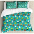 thumbnail image 1 of Nautical Duvet Cover Set Queen Size, Colorful Yachts Sailing on the Ocean Hand Drawn Repeating Simple Pattern Cartoon, Decorative 3 Piece Bedding Set with 2 Pillow Shams, Multicolor, by Ambesonne, 1 of 3