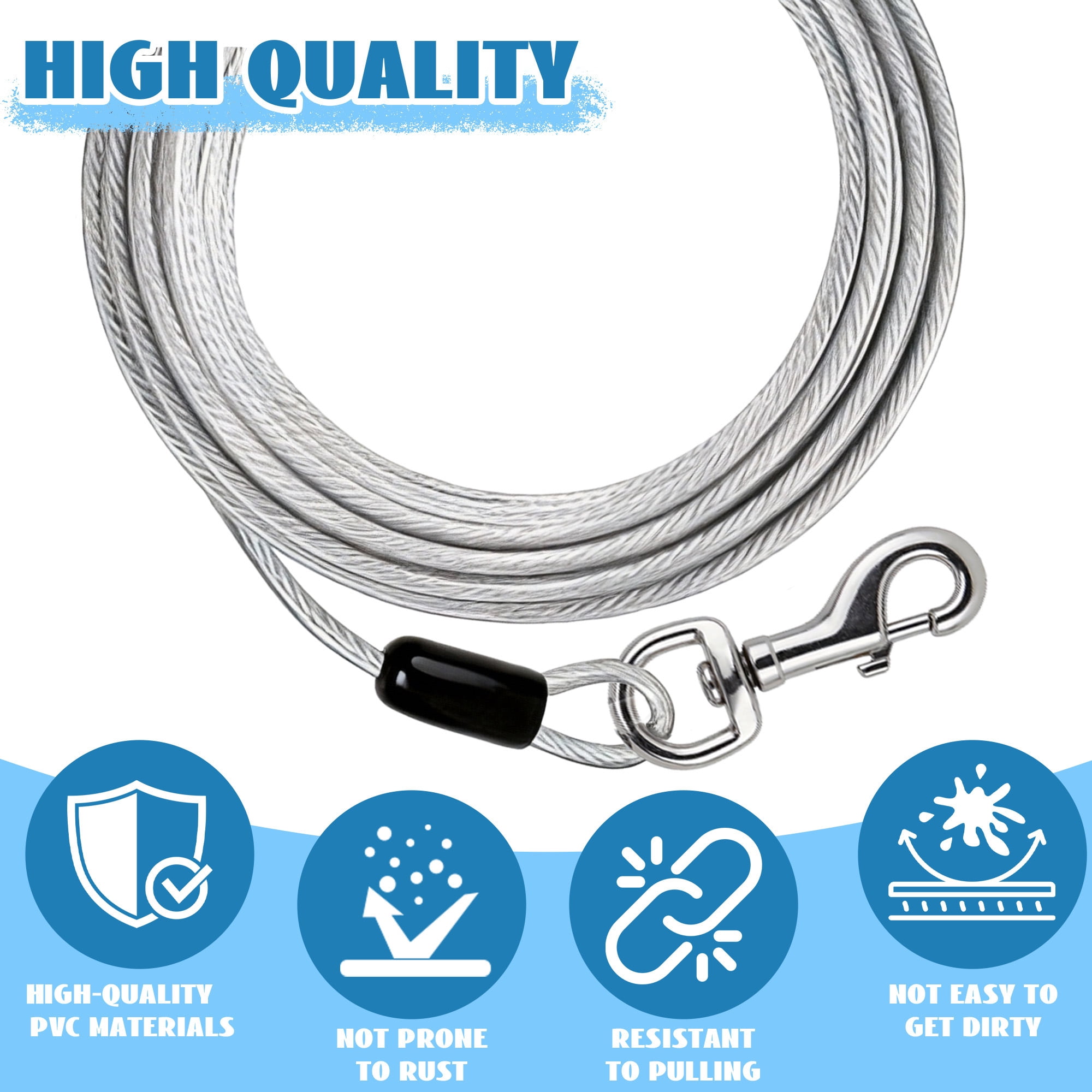 25 FT Dog Tie Out Cable, Heavy Duty Dog Chains for Outside with Lockable Hook, Pet Tie Out Cable for Outdoors Yard Camping Parks