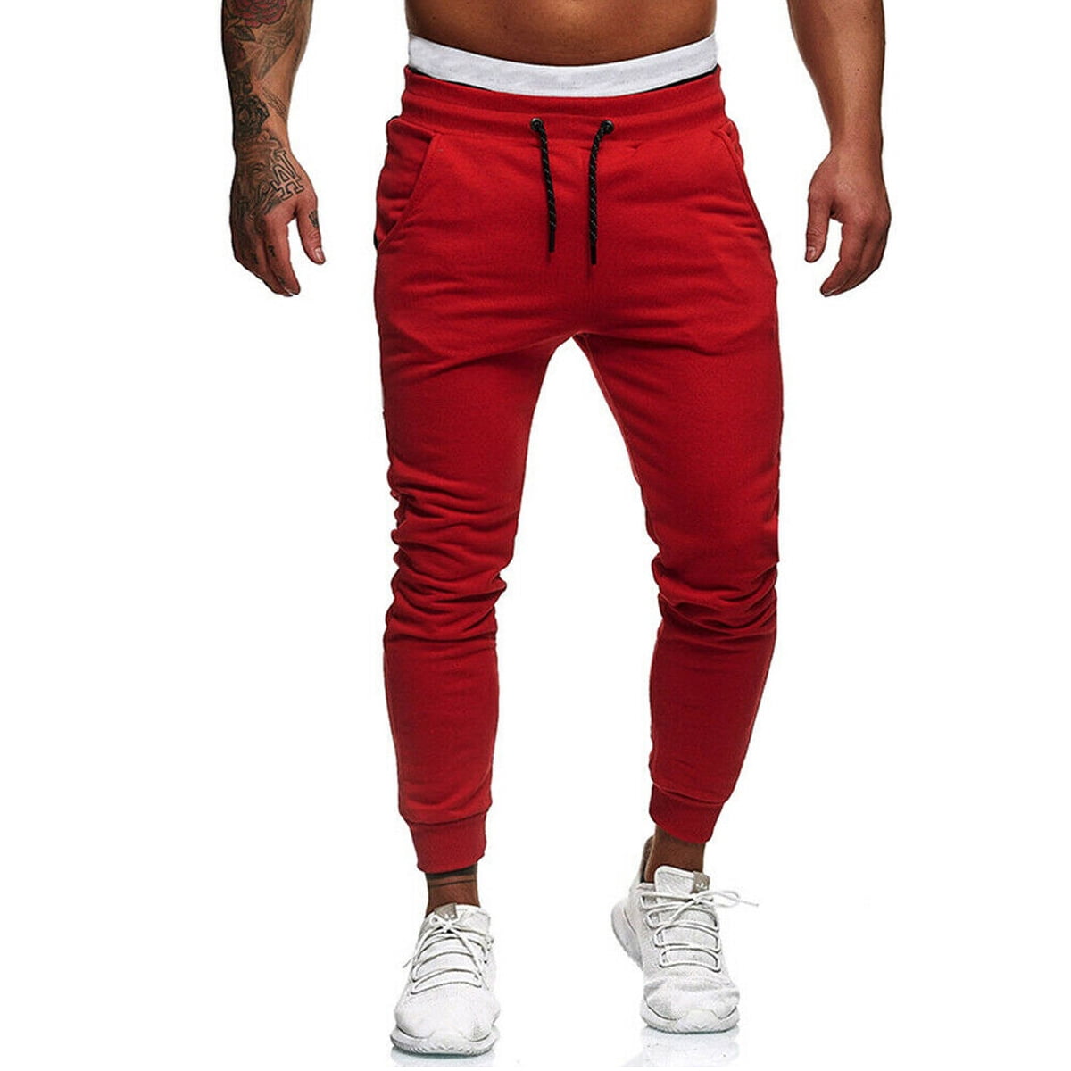 red jogger shorts