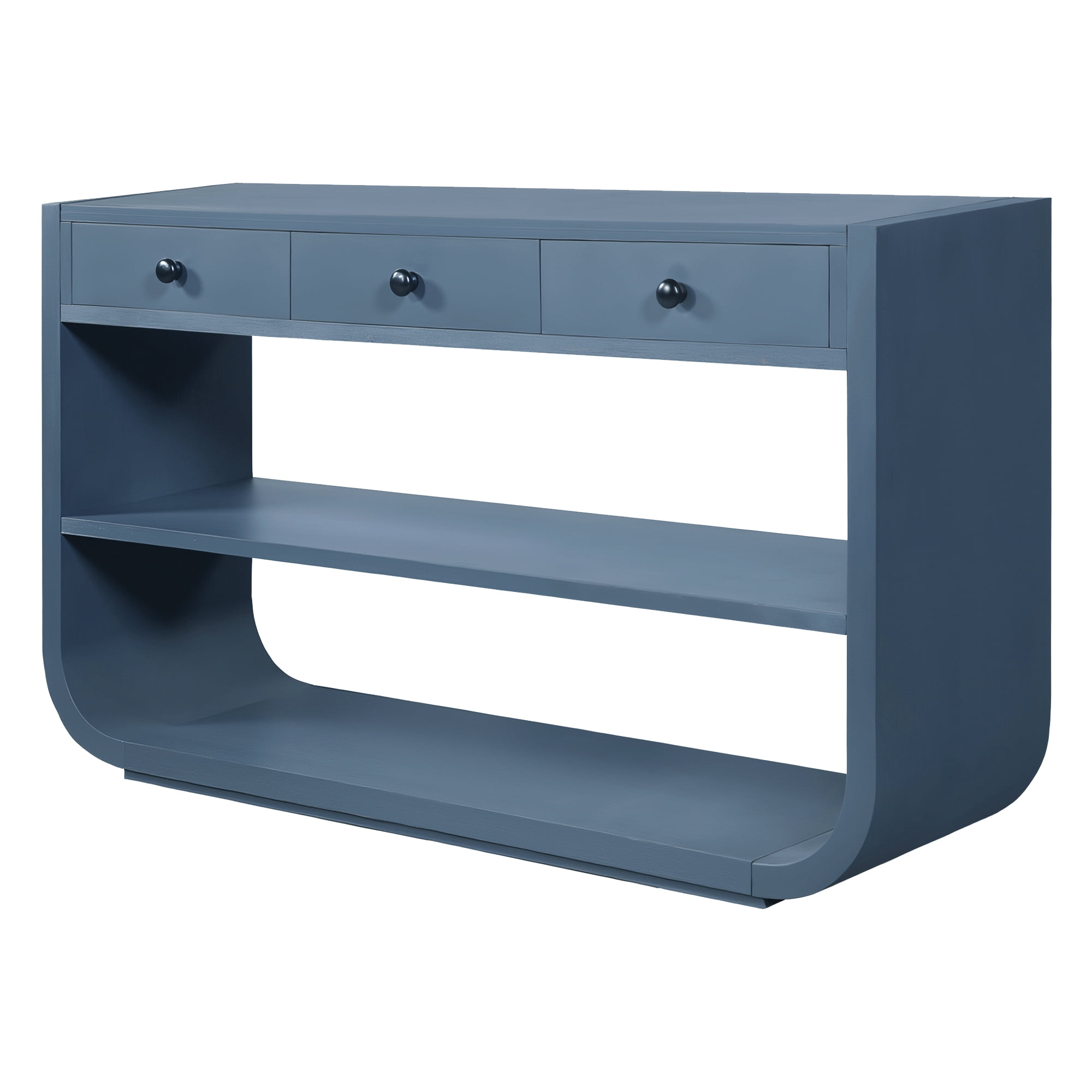 Mintazer 55" Modern Curved Console Table with 3 Soft-Close Drawers & 2 Open Shelves for Entryway, Living Room, Hallway, Blue