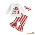 thumbnail image 1 of Dandelion-0-3years Baby Girls Christmas Set , Camiseta De Impresión De Letras De Santa Claus De Manga Larga + Pantalones Acampanados Estriados + Diadema, 1 of 4