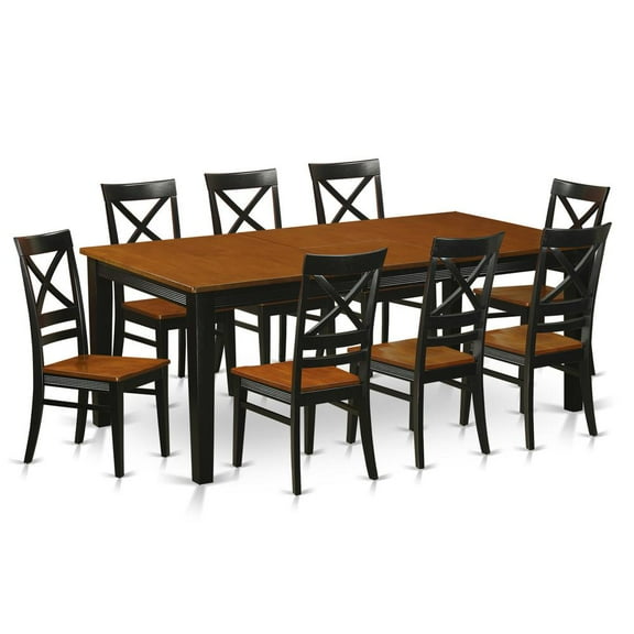 East West Furniture Quincy 9-piece Wood Dining Room Table Set in Black/Cherry