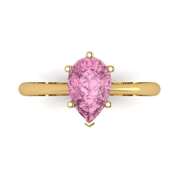 Clara Pucci 14K Yellow Gold Solid Gold Pink Solitaire Anniversary Ring for Women - 1.5 cttw Pear Cut