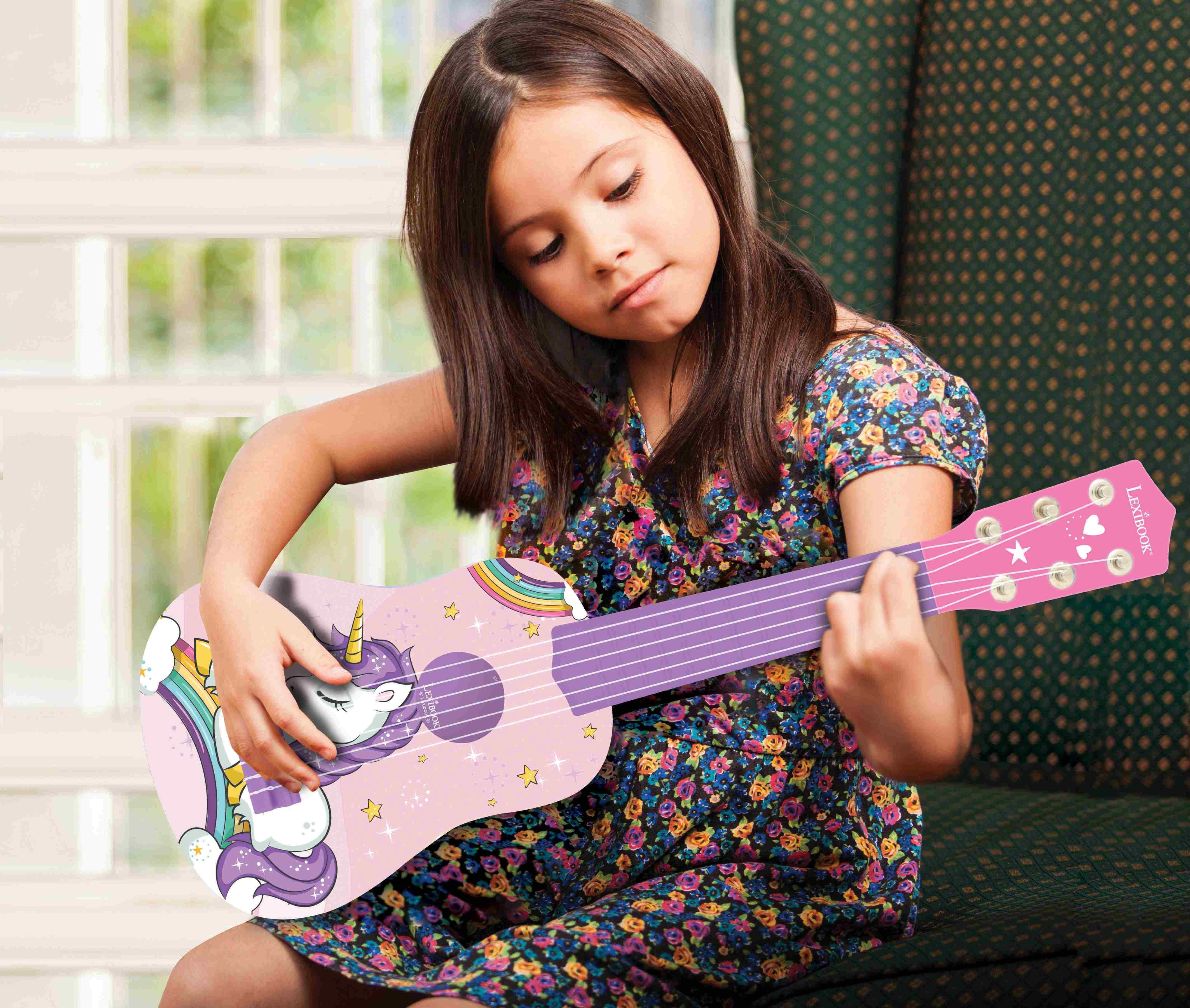 Lexibook Unicorn My First Guitar for Children, 6 Nylon Strings, 21'', Pink/Blue
