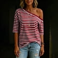 thumbnail image 6 of DeHolifer Women's T-Shirts Casual Off-shoulder Striped Printed Short Sleeve Turtleneck Tops Wine M, 6 of 8
