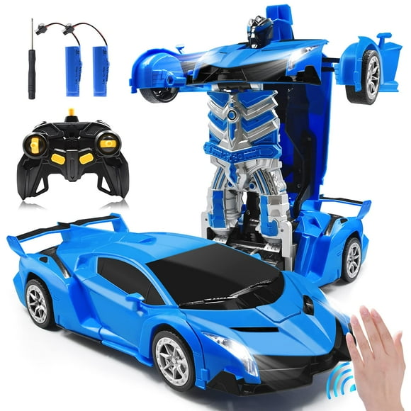 Zahooy RC Car Transforming Robot Model Toy,1:14 Gesture Sensing Drifting Remote Control Transform Vehicle,Deformed Racing with Realistic Engine Sounds & One-Button Transformation for Boys Girls(Blue)