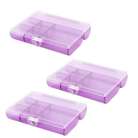 Beads Plastic Rectangle 6 Different Size Slot Storage Case Box 3 PCS