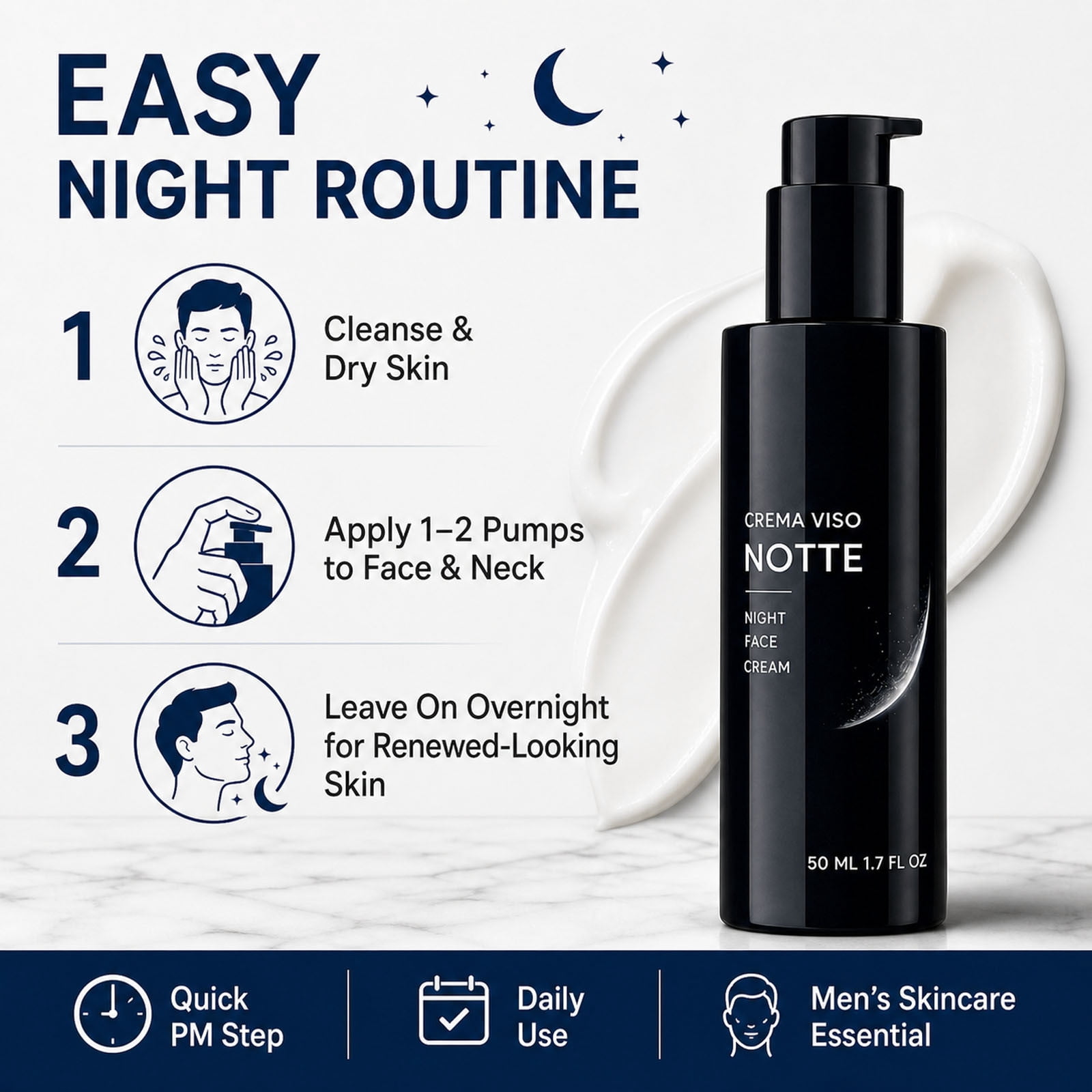 Serlino Lab Night Face Cream for Men, Helps Improve Fine Lines & Skin Firmness, 1.7 Fl Oz