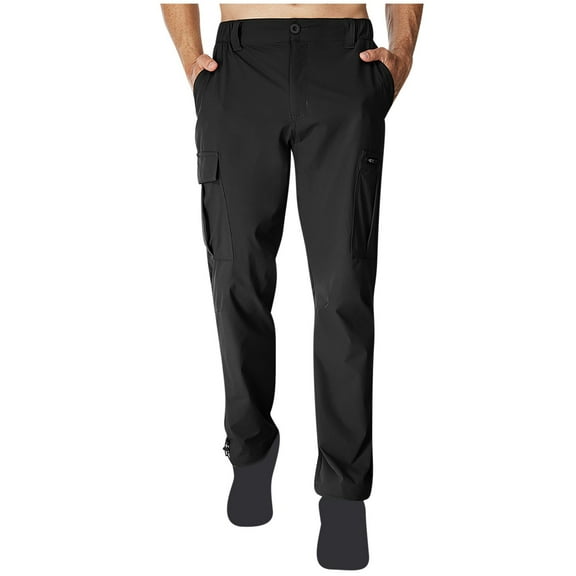 Mens Elastic Waist Cargo Pants Casual Outdoor Joggers Straight Leg Hiking Workout Trousers with Pockets