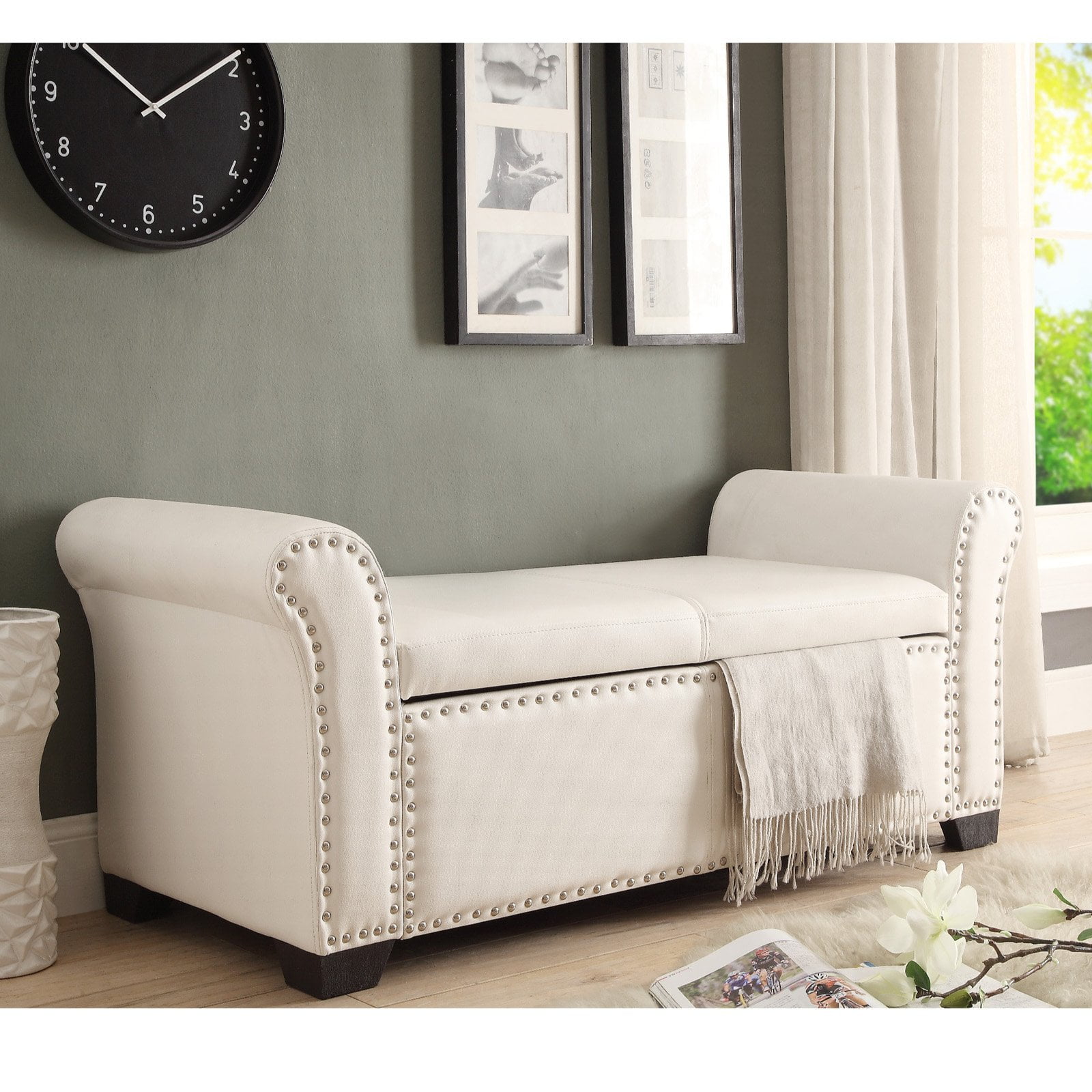 Inspired Home Payton Faux Leather Indoor Storage Bench