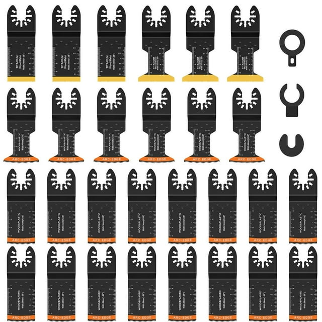 28Pcs Oscillating Saw Blades Titanium Coated Arc Edge Multitool Blades Sharp Wear Resistant Oscillating Blades Fast Cutting Saw Blades