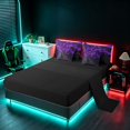 thumbnail image 5 of Manfei 3D Hexagon Neon Light Queen Bedding, Purple Glowing Cube Bedding Comforter Set Queen, Purple Black, Black Reversible 7-Piece, 5 of 6