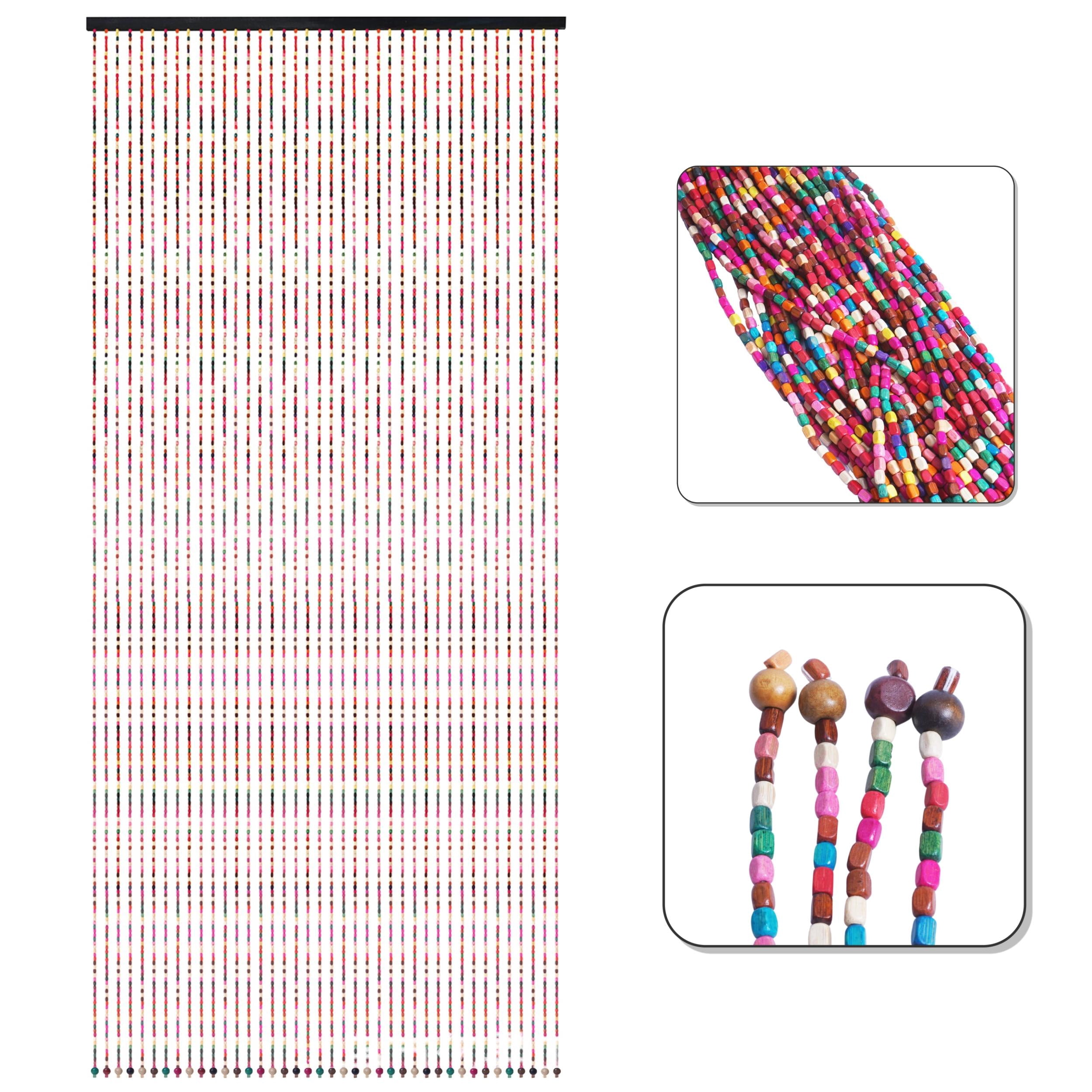 IAJXWI 35" x 77" Rainbow Wooden Bead Door Curtain, Natural Wood Colorful Beaded String Hanging Doorway Divider for Doorway Porch Bedroom, 41 Strands