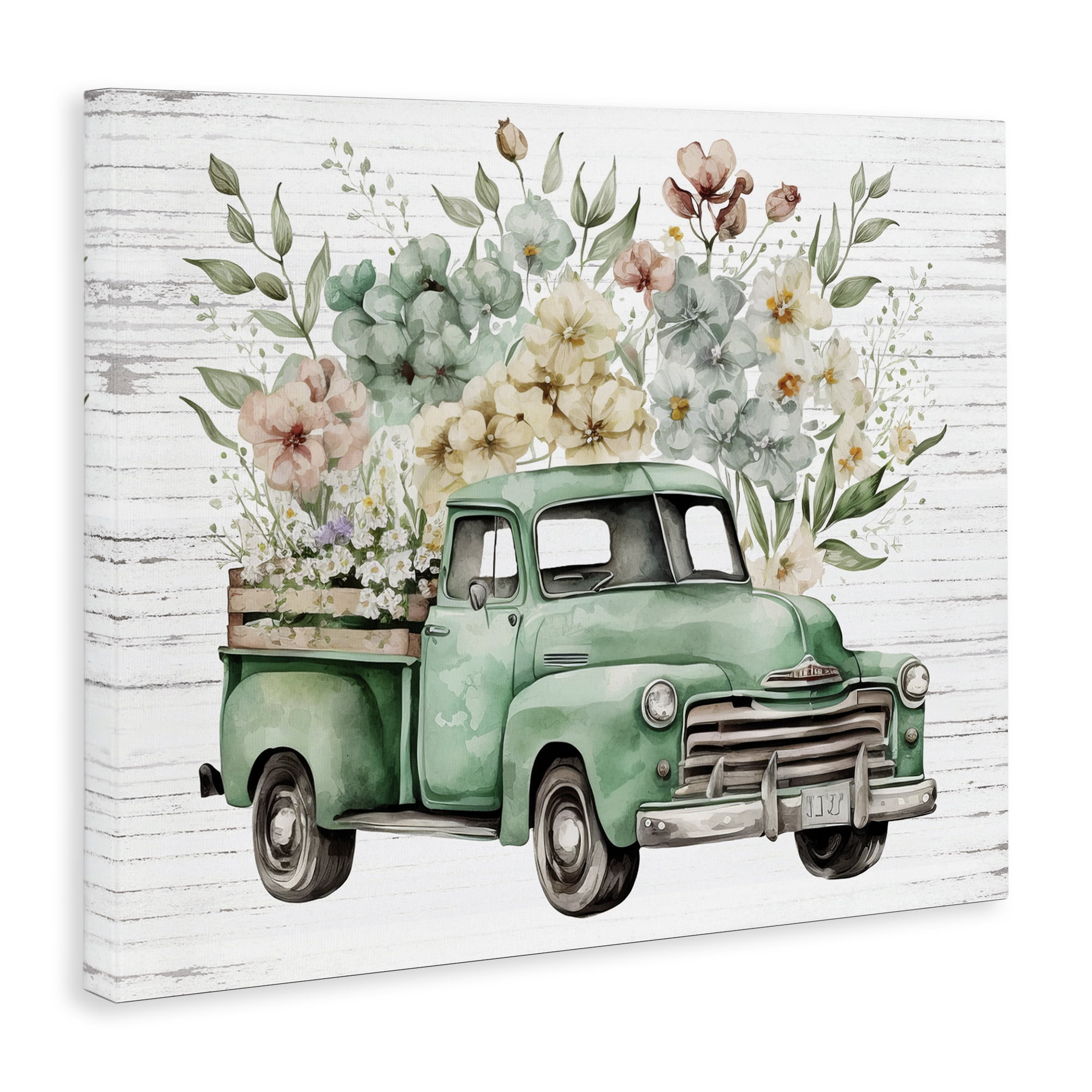 Stupell Industries Floral Filled Truck Transportation Painting Gallery Wrapped Canvas Art Print Wall Art, 30 x 24