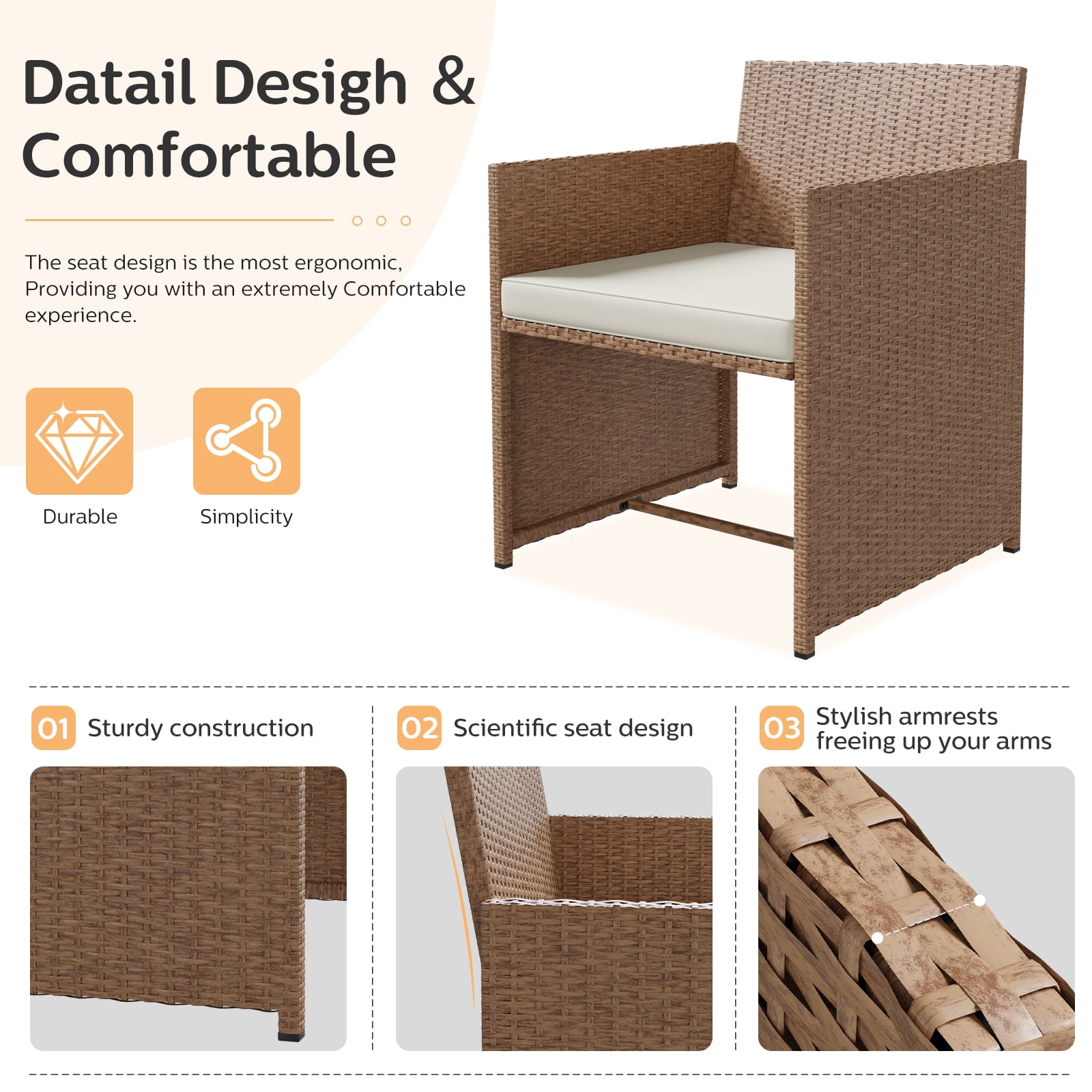 ELPOSUN 4-Piece Patio Rattan Furniture Set with Cushions & Tempered Glass Tabletop, Beige