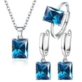 thumbnail image 2 of rygai 4Pcs/Set Finger Ring Rectangle Shape Shiny Charming Cubic Zirconia Vintage Pendant Dress Up Anti-rust Women Luxury Rhinestone Necklace Hoop Earrings Jewelry Gift,Blue, 2 of 8