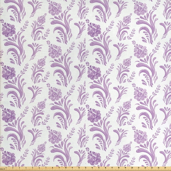 Flower Fabric by the Yard, Watercolor Paint with Ukrainian Delicate Floral Folk Motif Print, Decorative Upholstery Fabric for Chairs & Home Accents, Fuchsia and White by Ambesonne