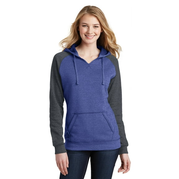 District ® Women's Lightweight Fleece Raglan Hoodie. DT296 - Heathered Deep Royal/ Heathered Charcoal Size 4XL