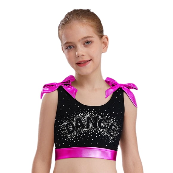 Rswnyirn Girls Ballet Dance Vest Metallic Bow Crop Tank Top Jazz Hip Hop Dancewear for Dance Performance Hot Pink 6