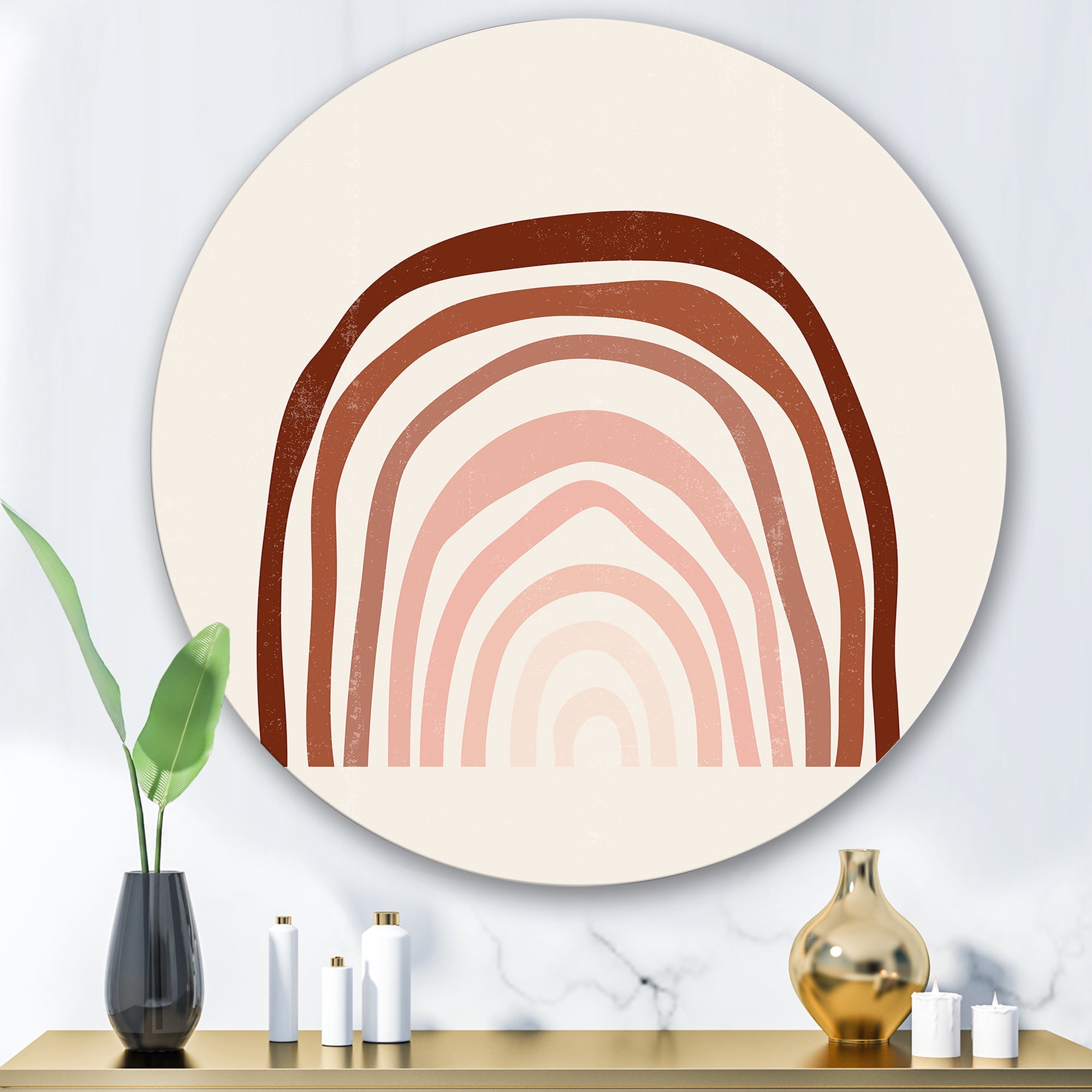 Designart 'Terracotta Minimalist Boho Art Rainbow I' Modern Circle Metal Wall Art 29x29 - Disc of 29
