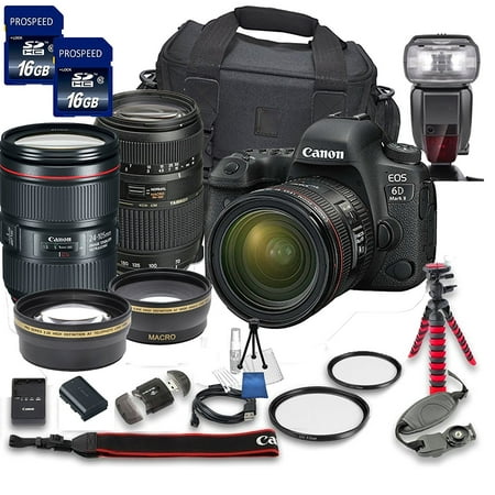 Canon EOS 6D MARK II DSLR Camera Bundle with Canon EF 24-105mm f/4L IS II USM Lens + Tamron 70-300mm f/4-5.6 Telephoto Lens + 2pc PROSPEED 16GB Memory Cards + Premium Accessory Bundle Kit (18