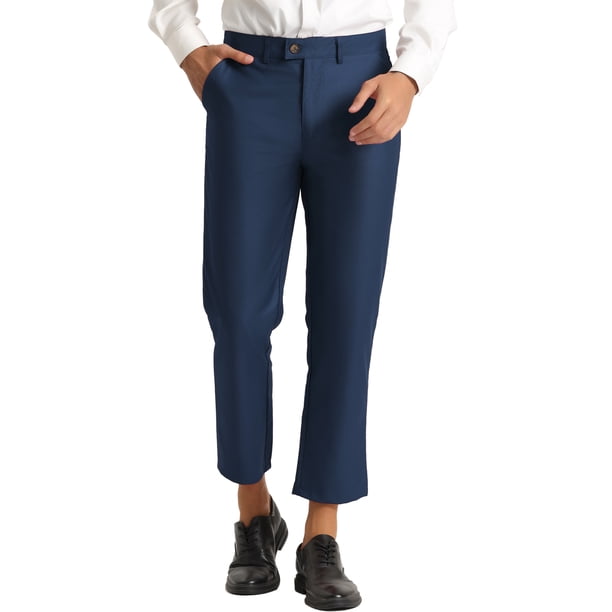 Pantalones formales pahombre con parte delanteplana, ajustados, paoficina, baile de graduación, pantalones de vestir recortados Azul 38