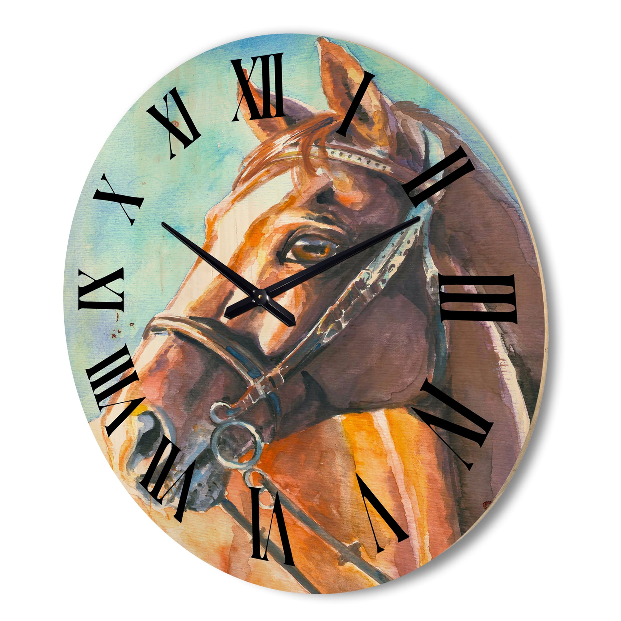 Designart 'Close Up Portrait of A Brown Horse' Farmhouse Wood Wall Clock