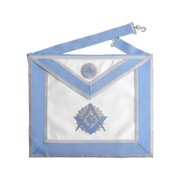Master Mason Blue Lodge Apron – Light Blue & White with Machine Embroidery, Elegant Masonic Regalia