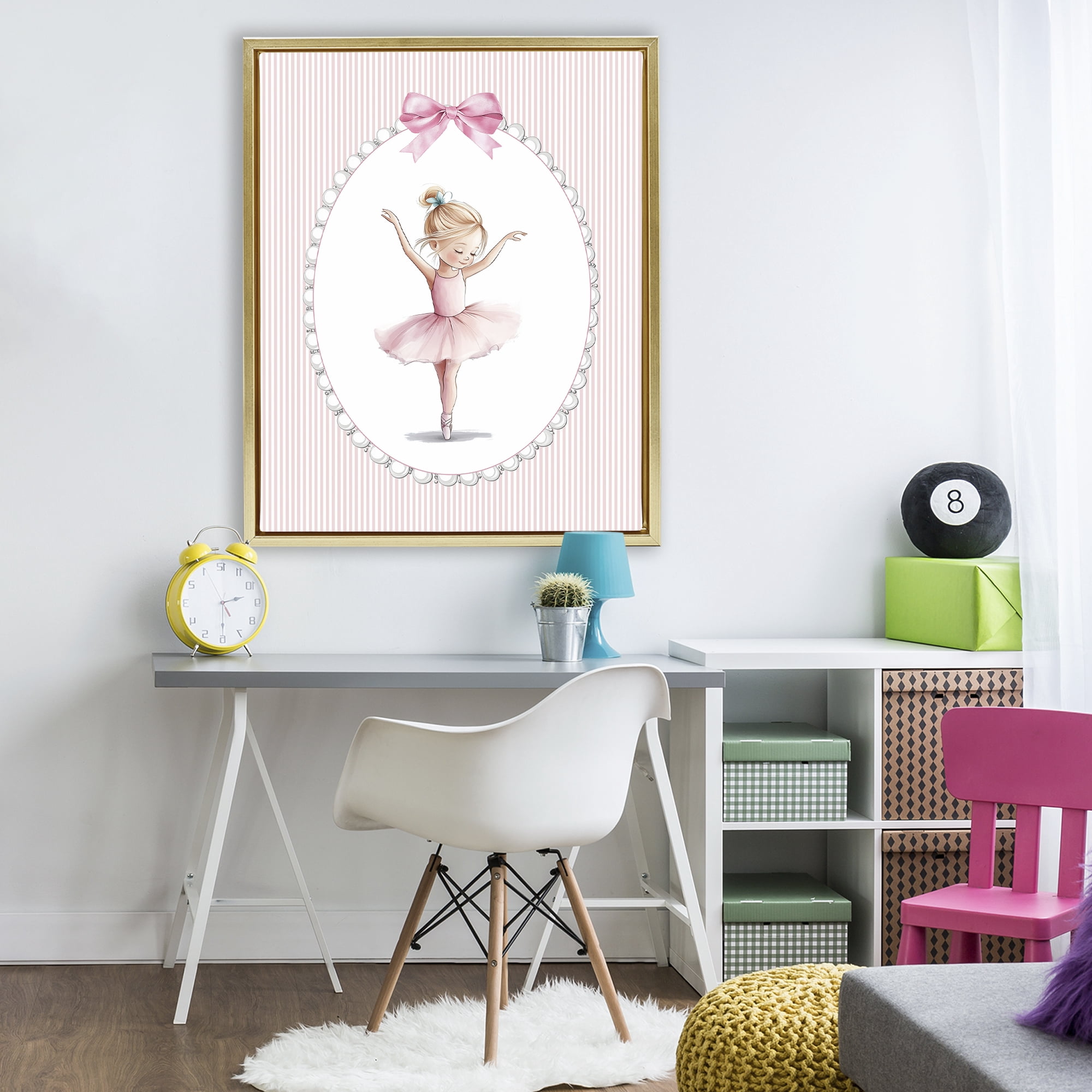 Stupell Industries Dance Pink Ballerina Gold Framed Floater Canvas Wall Art, design by Christine Simpson Art