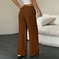 thumbnail image 4 of Womens Linen Pants Drawstring Elastic Waist Wide Leg Beach Pants for Women Cotton Linen Palazzo Pant with Pockets Coffee 2XL, 4 of 5