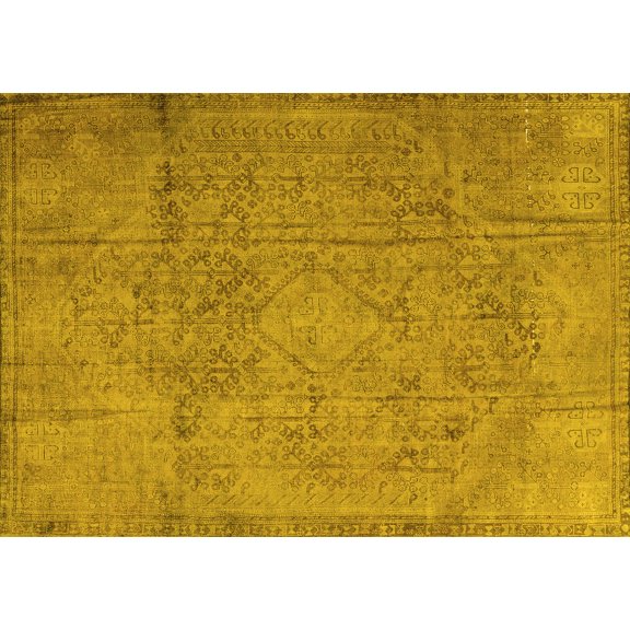Ahgly Company Machine Washable Indoor Rectangle Persian Yellow Traditional Area Rugs, 5' x 7'