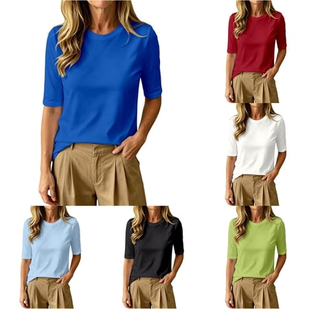 NinXxx Women s Casual Comfortable Crew Neck Short Sleeve Basic Tee Blue L
