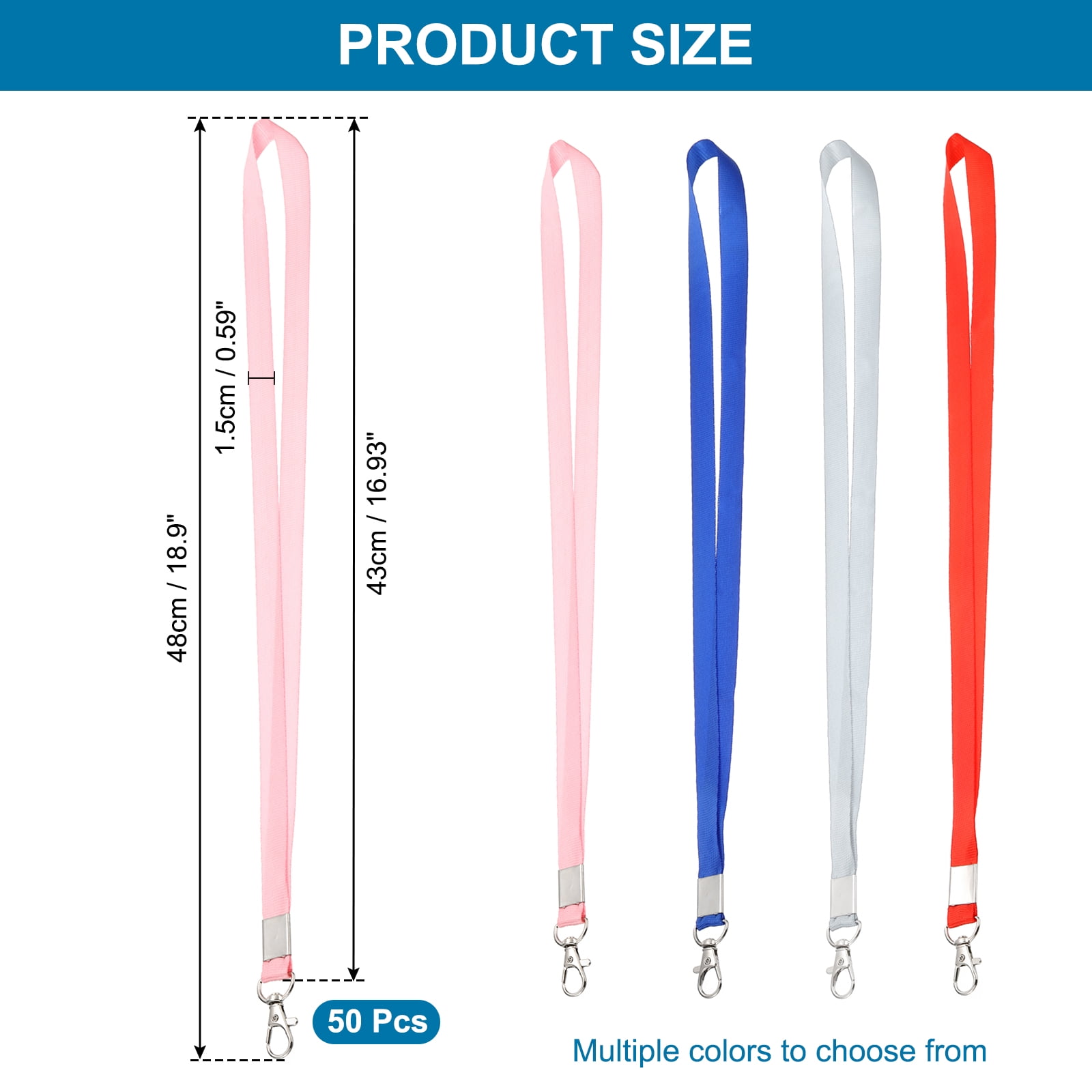 Uxcell 48cm Lanyards Bulk, 50Pcs Teacher Lanyards for ID Badges Keys Badge Lanyard Durable Personalized with Clip for ID Card, Pink