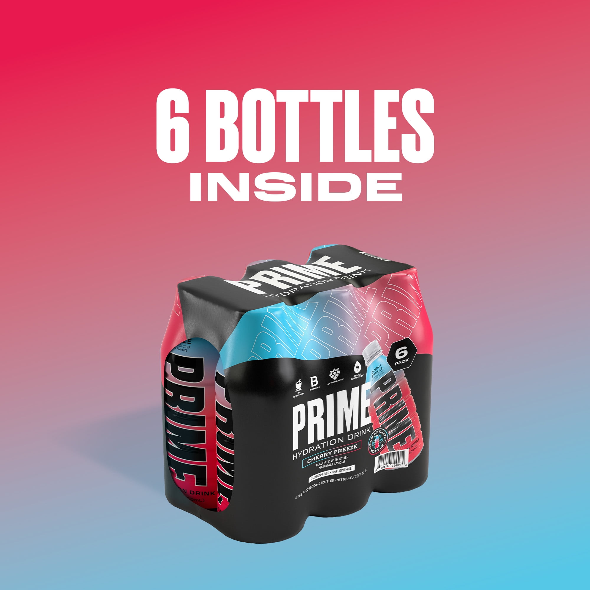 Prime Hydration Sports Drink, Cherry Freeze, 16.9 fl oz, 6 Pack, Bottles