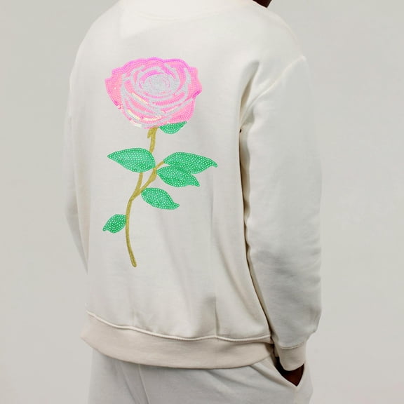 Nicehomfit 2Pcs Pink Rose Sew on Patch with Rhinestone Effect Reversible Sequin Embroidery