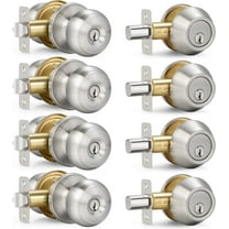 4 Sets Entry Door Knob and Single Cylinder Deadbolt Combo Set, Keyed Alike Round Ball Satin Nickel Exterior Door Knobs with Lock and Keys for Entrance and Front Door