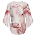 thumbnail image 6 of Pink Highland Cow Women's V-Neck Blouse With 3/4 Ruffled Bell Sleeves Casual Top Ladies Blouses, 6 of 7