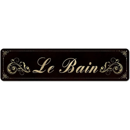 Le Bain French Country Bathroom Signs Tin Plaque for Home Décor 4" x 16"