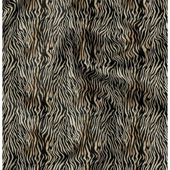 Soimoi Pure Silk Black Fabric By the Yard - 42 Inch Wide - Tiger Animal Skin Fabric - Fierce and Exotic Textile for Fashion and Home Printed Fabric